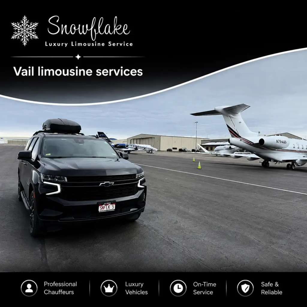 Snowflake Limo Vail limousine services SUV ready for mountain airport transfer.