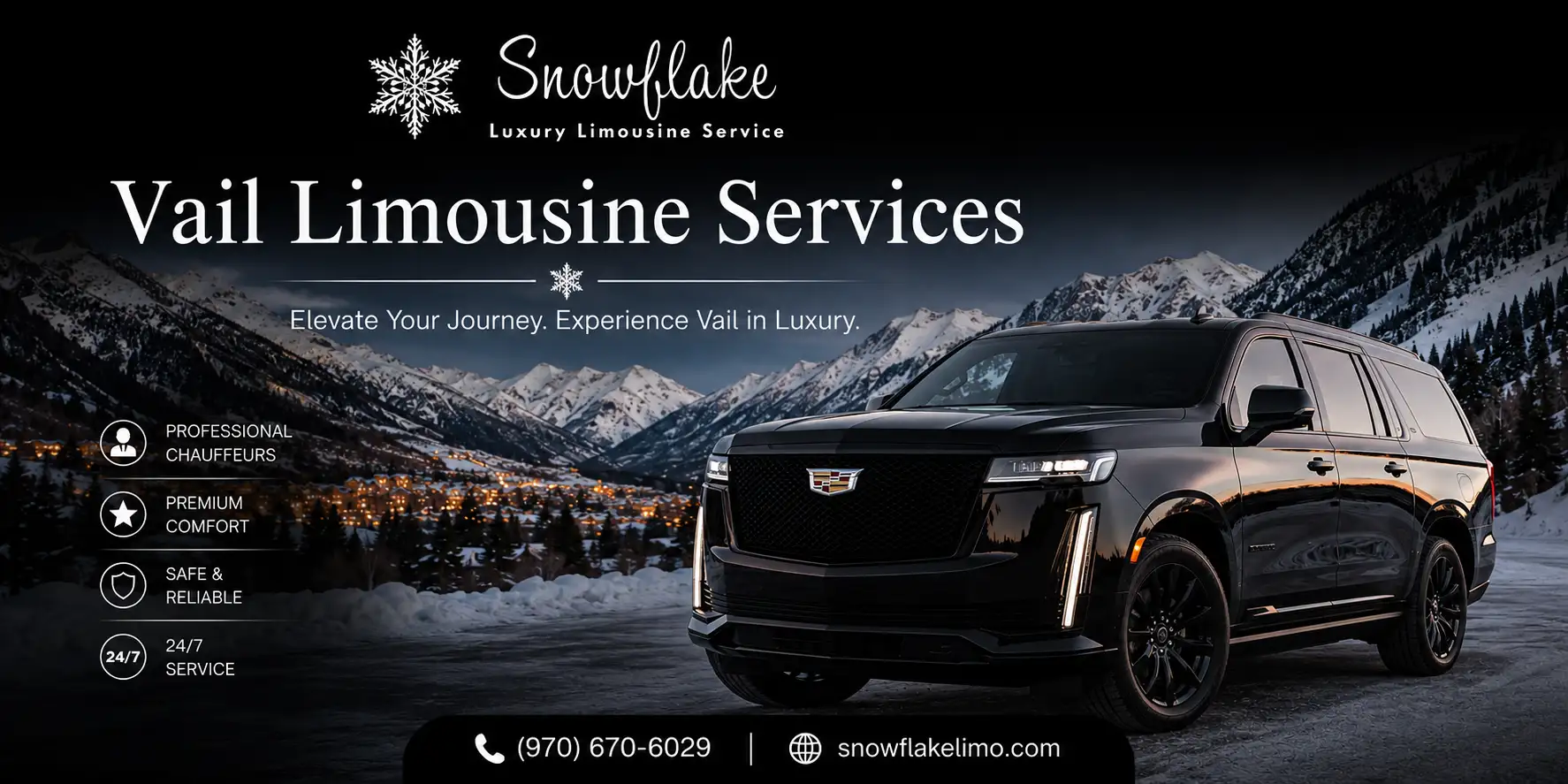 Luxury Vail limousine services by Snowflake Limo for airport transfers