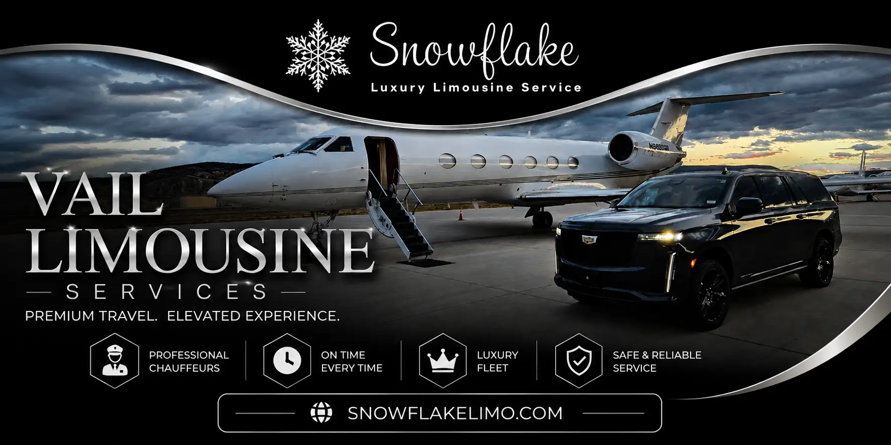 Premium Vail limousine services chauffeur assisting passengers at airport pickup.